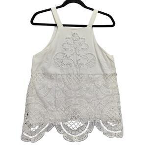 Blue Rair Tank Top Womens Size Small Vintage White Embroidered Slip Lined Rayon